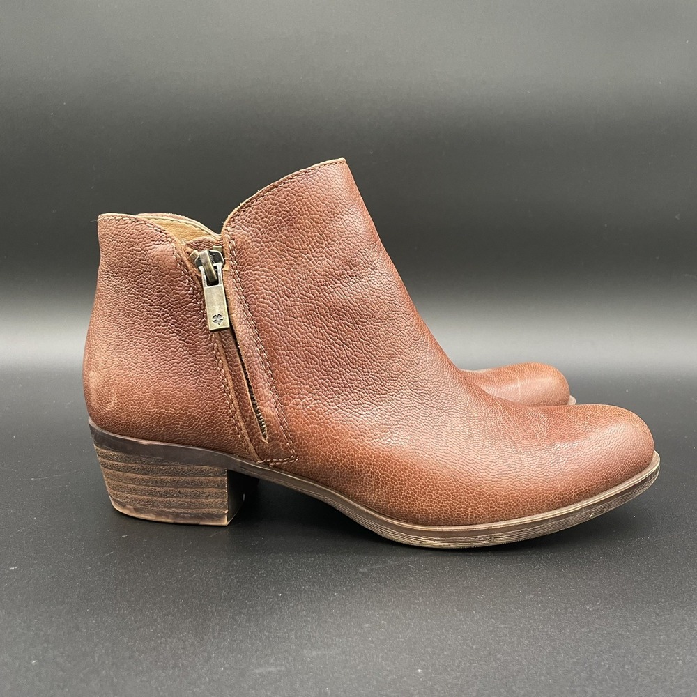 Lucky Brand Womens Size 6 M Basel Boots Brown‎ Leather Double Zip Ankle Booties